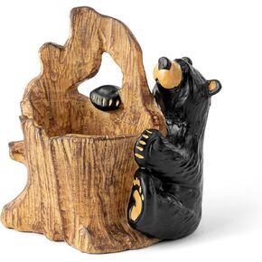 DEMDACO Bearfoots by Jeff Fleming Bear Log Midnight Black 5 inch Hand-cast Resin Stone Desk Pencil Holder