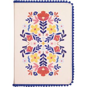 Eccolo Pom Pom Notebook Journal, Linen Flexicover, A5 Writing Journal with 256 Ruled Ivory Pages, Ribbon Bookmark, Lay Flat Notebook for Work or School, Floral Otomi (5.83x8.27 inches)