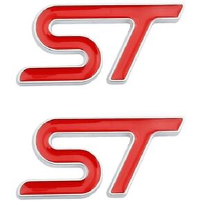 CHNLML 2X ST Emblem Badge 3D Letter Metal Emblem Car Side Fender Rear Trunk Emblem Badge Tailgate Sticker Decals (Black RED), AB-13