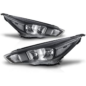 M-AUTO Headlights Assembly Compatible with 2015 2016 2017 Ford Focus [Halogen Model], Black Housing Clear Lens Clear Corner Headlamps Pair for Driver and Passenger Side