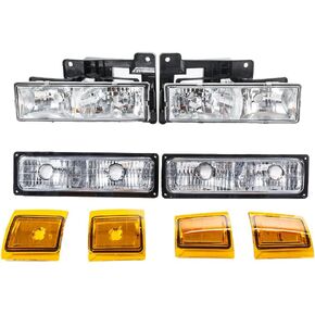 مجموعة المصابيح الأمامية مع استبدال عاكسات ركن الإضاءة لـ 1994-1998 شيفروليه C/K جي إم سي سوبربان 1500 2500 3500 تاهو شاحنة سوداء الإسكان عدسة واضحة in Kuwait