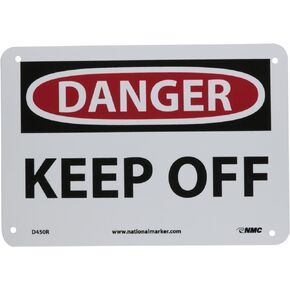 NMC D450R OSHA Sign, Legend "DANGER - KEEP OFF", 10" Length x 7" Height, Rigid Plastic, Black/Red on White, 7 x 10