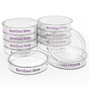 Glass Petri Dishes, Autoclavable Glass Cell Culture Dishes Lab Dishes with Clear Lid, 60x15 mm, Pack of 10