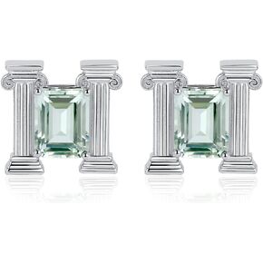 JewelryPalace Roman Architecture Emerald Cut 1.7ct Genuine Green Amethyst Stud Earrings for Women, 925 Sterling Silver 14k White Gold Plated Earrings for Girls, Natural Gemstons Jewelry Sets for Her