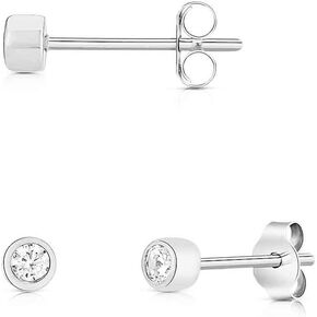 14k Solid Gold Round Tiny Studs With Solitaire Small 2mm Cubic Zirconia Bezel Setting Earrings