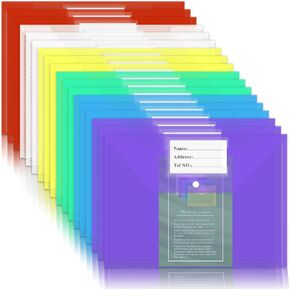 NACHLYNN 18 Pack Plastic Envelopes Plastic Folders With Snap Closure, A4 Size Clear File Envelopes with Label Documents Folders Organizers for Home Work Office Organization