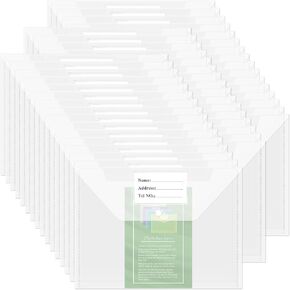 NACHLYNN 18 Pack Plastic Envelopes Plastic Folders With Snap Closure, A4 Size Clear File Envelopes with Label Documents Folders Organizers for Home Work Office Organization