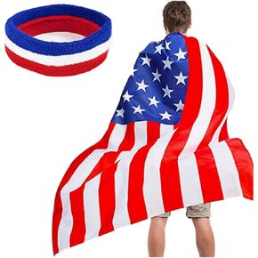 4th of July American Flag Cape for Adult with Independence Day Headband Patriotic Halloween Party Dress Up