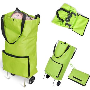 Shopping Cart with Wheels Tug Foldable Grocery Carts Large Capacity Supermarket Tug Bag Home Portable Oxford Cloth Pull Rod Push Bag Utility Cart for Condo Apartment Picnic Beach Travel,Green