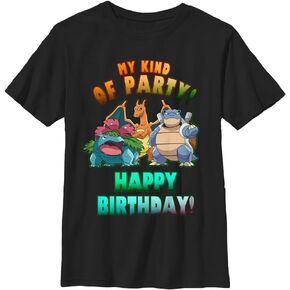 Pokemon Boys Birthday Party Short Sleeve Tee Shirt, Black, Youth Small