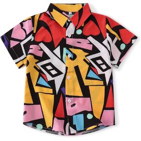 Boys Short Sleeve Button Down Shirt,Lightweight Casual Summer Print Dress Shirt Tops