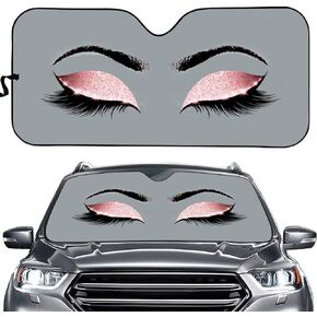 Woman Eye with Long Eyelashes Front Windshield Shade Makeup Pink Glitters Eyeshadows Print Accordion Folding Auto Sunshade for Car Truck SUV,Gray