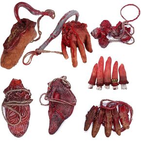 XONOR Halloween Fake Bloody Severed Hands Feet Broken Body Parts for Haunted House Halloween Zombie Party Decorations (7 Pcs)
