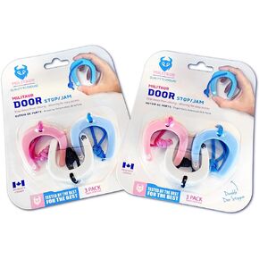 Door Stop. Door Pinch Guard. Glow in The Dark Blue Pink White. Door Slam Stopper. Cat Door Stopper for Food & Litter Access. Keeps Doors Open for Moving & Deliveries. Heavy Duty. (Pack of 2)