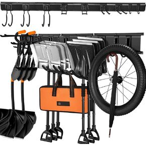 رف تخزين الأدوات - منظم أدوات المرآب على الحائط، 13 قطعة منظم أدوات الحديقة شديد التحمل مع 4 قضبان و9 خطافات لساحة سقيفة حديقة المرآب، رف تخزين جراج قابل للتعديل 64 بوصة، أقصى حمولة 600 رطل in Kuwait