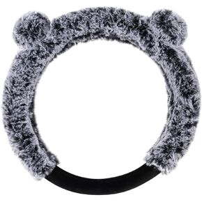 BDK Bear Fur Plush Steering Wheel Cover - Cute Faux Wool Protector for Women Girls Fits Wheels 14.5-15 inch, Bear Fur - Gray with Ears