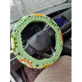 Handmade Crochet Steering Wheel Cover,Sunflower Crochet Steering Wheel Cover, Steering Wheel Cover for Women Girl (Steering Wheel Cover+2 Belt Cover)