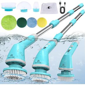 Electric Spin Scrubber, Cordless Shower Scrubber Cleaning Brush with 8 Replaceable Brush Heads and Adjustable Extension Long Handle, Power Scrubber for Bathroom Floor Tile, IPX7 Waterproof
