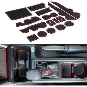 19 PCS Car Interior Lining Anti-slip Mat Set, Cup Holders Door Slot Pad Armrest Box Insert Decoration, Premium Liner Custom Dust Pad, Compatible with Tacoma 2016-2022 Accessories (Red & Black)