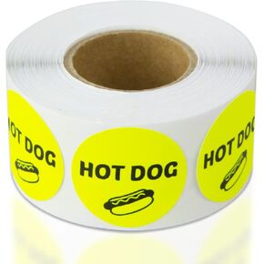 Hot Dog Stickers - 1 Inch Round Circle Hot Dog Food Labels in Bright Yellow for Restaurant, Food Truck, Supermarket, Grocery Store Stickers Food Meal Choice Sticker Package Label - 300 Labels/Roll
