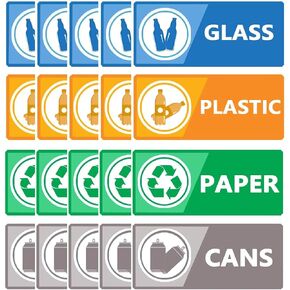 Top label Recycle Label Stickers for Trash Can,Trash Sorting Recycling Sticker Sign for Use in Home and Office,4x2 Inch,20 Pcs