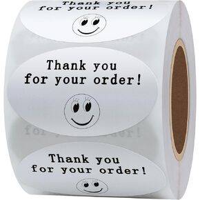 Hybsk 50mmx30mm Oval Gold Metallic Foil Thank You for Your Order Retail Mailing Stickers 500 Labels Per Roll (Gold)