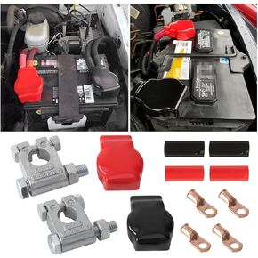 Car Battery Terminal Kit, Heavy Duty Battery Cable Ends with Plastic Cover, 4 Pcs 3/8" Wire Lugs and Heat Shrink Tube, Negative and Positive, Compatible With Cars, Vans, Trucks and More