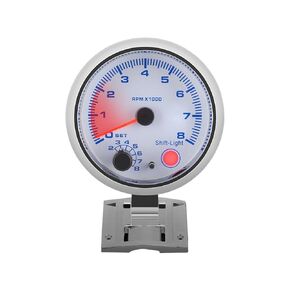 Shkalacar Tachometer Gauge, 3.75'' 0-8000 RPM Car Universal Silver Tachometer Gauge Blue Inter Shift light