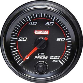 QuickCar Racing Products Oil Pressure Gauge, Redline, 0-100 psi, Electric, Analog, 2-5/8 in Diameter, Black Face, Each