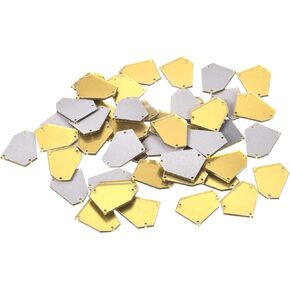 MECCANIXITY 50pcs Sew on Acrylic Irregular Mirror Piece Flat Back DIY Mirrored Rhinestones Mirror Beads for Evening Dresses Cloth Garment Gold 25x20mm