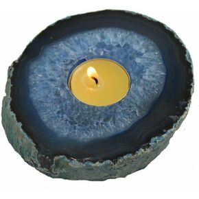 JIC Gem Blue Agate Tea Light Candle Holder Crystal Healing Stone Home Decor 0.6-1.0 LBS