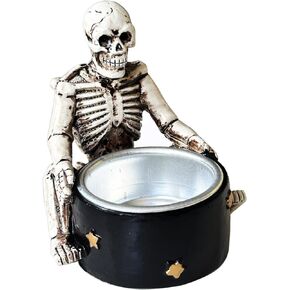 Halloween Candle Holder Spooky Witch with Broom Tealight Candle Holder Scary Halloween Decorations - Skeleton Skull Candle Holder for Bedroom Living Room Mantel Shelf Tabletop Décor