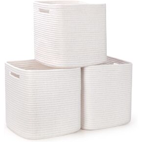 Storage Cubes 11 Inch Woven Baskets for Organizing, Cube Storage Bin, Square Rope Storage Baskets for Shelves Organizer, Kids Bins, Closet , Kitchen (Rainbow, 3PCs)