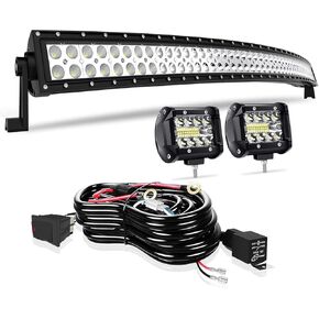 50" LED Light Bar T-Former Curved 288W Light Bars Off Road Lights 2Pc 4Inch Led Pods Fog Lights with Rocker Switch Harness Wiring for Trucks Polaris ATV UTV Jeep Boats