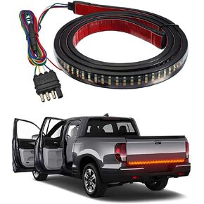 Car Tailgate Light Bar, 59 Inch LED Waterproof Auto Triple Row Truck Tailgate Strip Light, Vehicle Running Brake Turn Signal Reverse Light, Sequential Amber Turn, Universal Fit
