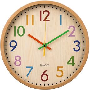 Kids Wall Clock 12 Inch Silent Non-Ticking Colorful Childrens Clock Round Decorative Wall Clocks for Classroom, School, Office, Bedroom, Living Room, Kitchen