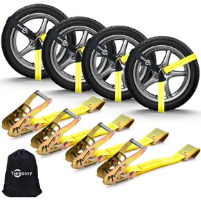 Trekassy Car Tie Down Straps for Trailers with Flat Hooks, 2" x 120" Lasso Straps, Heavy Duty Tire Straps for a Car Trailer, 10000 LBS Break Strength