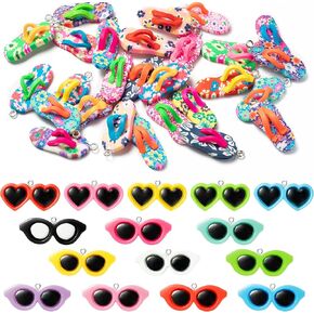 Summer Ornaments 30Pcs Clay Flip-Flop 30Pcs Sunglasses Clay Ornament Soft Charms Pendant for Girls DIY Bracelet Necklace Jewelry Making Accessories Summer Party Supplices in Kuwait