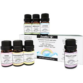 Pet-Friendly Pastel Set 7 Essential Aromatherapy Oils - Rose Chamomille Thyme Linanol Cardamon Helichrysum Lavender Violet Leaf for Cats, Dogs & Family - Premium Quality 60% Pure Oils/40% Carrier Oils