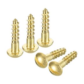 uxcell Wood Screws M6 x 50mm Slotted Round Head Brass Self-Tapping Screw Woodworking Screws 10 Pcs