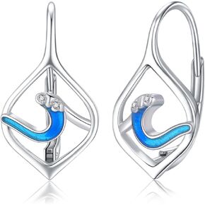 Wave Earrings 925 Sterling Silver Hypoallergenic Hawaiian Wave Ocean Leverback Earrings Sea Beach Jewelry Gifts