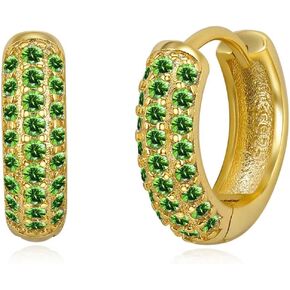 14K Gold Plated Sterling Silver Post Diamond Studded Huggie Earrings,Rose Gold Plated Small Cubic Zirconia Chunky Hoop Earrings for Women 8mm 10mm 12mm
