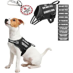 Service Dog Vest Harness+ID Tag+10 Patches,Metal Serivce Dog Tag&Reflective Emotional Support Dog Vest with Handle for Small Dogs,Easy Put On/Off for Training/Walking/Everyday Red S