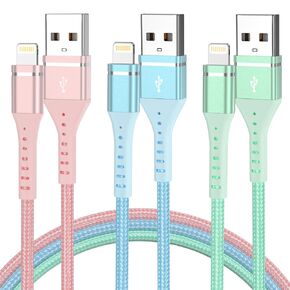 FOXSEA iPhone Charger, [Apple MFi Certified] Lightning Cable Nylon Braided iPhone Cord Fast Charging Compatible with iPhone 14/13/12/11 Pro Max/XR/XS/X/8/7/iPad/AirPods(3FT, 3 Pack)