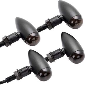 4X Universal Motorcycle Black Mini Bullet Turn Signals Blinker Smoke Lens Pack for Honda, for Yamaha, for Suzuki, for Kawasaki, for Custom Bike, for Cruiser, for Choppers