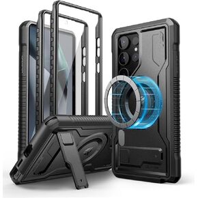 Dexnor Magnetic Case for Samsung Galaxy S24 Ultra Case, Compatible with Magsafe, 2 Front Frames & Built-in Screen Protector, Bumper Rugged Shockproof Full-Body Protective Cover with Kickstand,Black