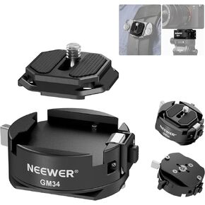 Neewer GM34 Camera Quick Release Plate Kit, Quick Switch Auto Lock Square QR Mount Plate with Arca Type Clamp Base, Compatible with Arca Swiss Peak Design Capture V3 Camera Clip, Max Load 11lb/5kg