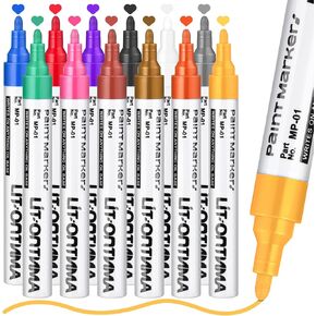 12 Colors Paint Markers, Paint Pens, Permanent Markers, Oil Based Paint Marker for Rock Painting, Canvas, Glass, Fabric, Wood, Stone, Metal, Ceramic, Plastic, Tire, DIY Crafts, Art Supplies
