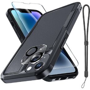 RMOCR for iPhone 14 Case with Screen Protector and Camera Lens Cover,Military Grade Heavy Duty Shockproof Phone Cover with Wrist Lanyard Strap for iPhone 14 6.1 inch,Mint Green