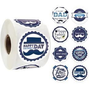 Happy Father's Day Stickers, 500 Pcs 1.5 Inches Self-Adhesive Round Dad Lables Stickers for Father Day Cards,Envelopes Seals Cookies Box and Gifts Wrapping Decoration